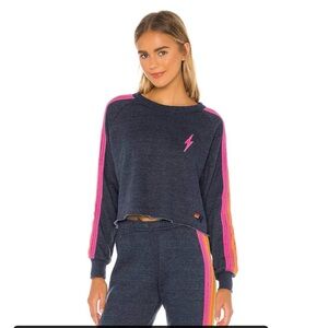 Aviator Nation- Cropped Sweatshirt and sweat pant set- Pink and Orange Stripes